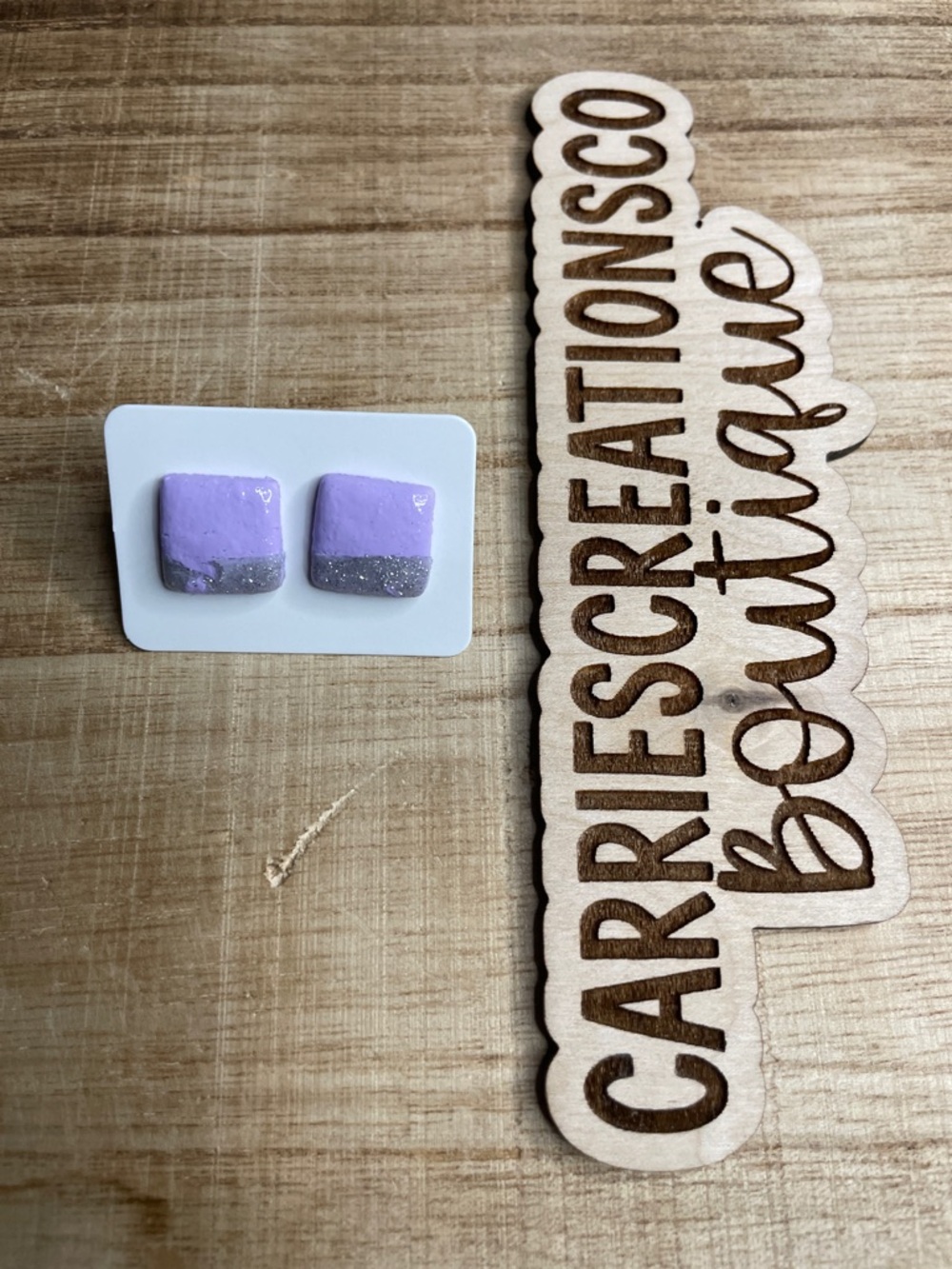 Lavender and Silver Square Stud Earrings